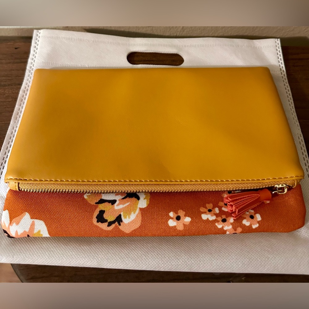 Rachel Pally Orange Floral Clutch Cosmetic Bag Makeup Pouch Travel Organizer - Picture 4 of 8